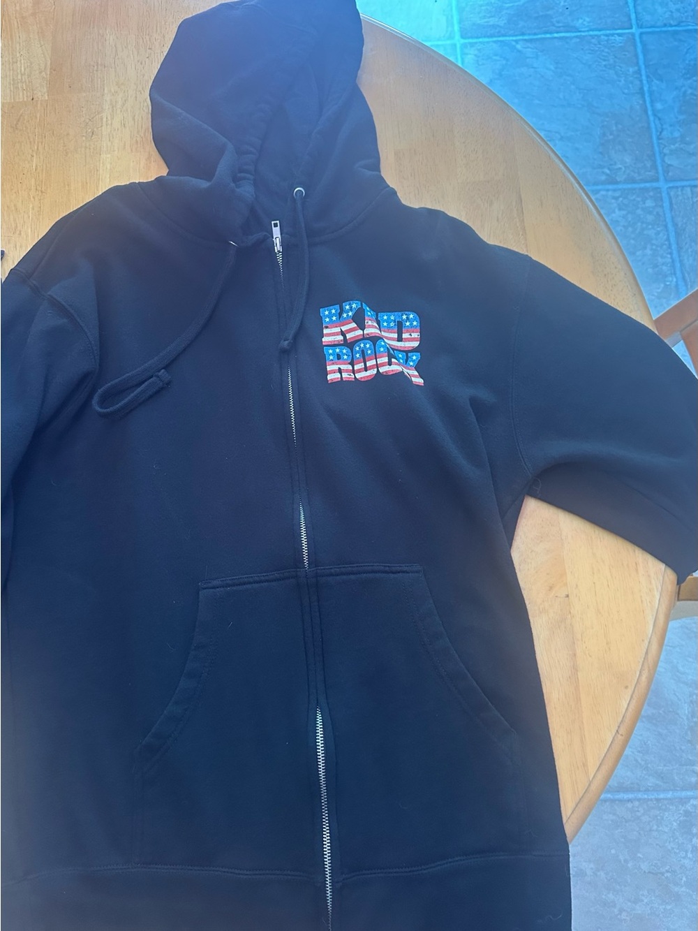 KID ROCK Black Zip-Up Hoodie Jacket with American Flag Graphic